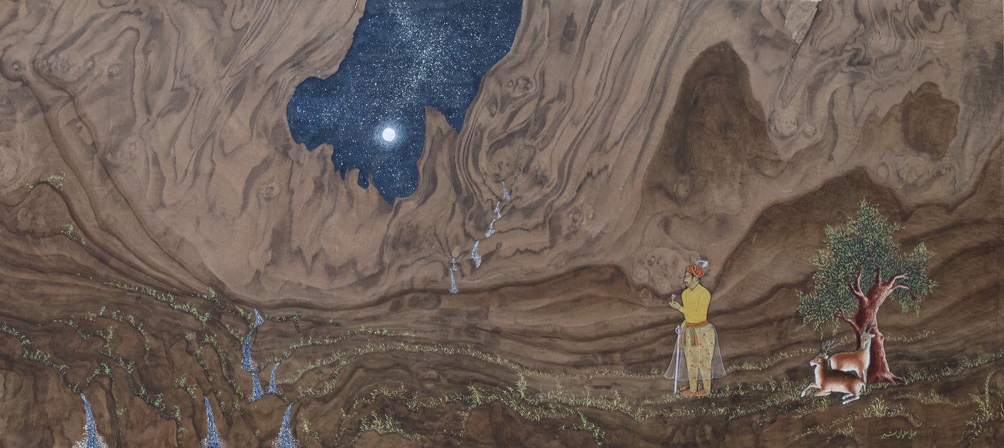 "The Lost Landscape - I", Figurative Painting by Safwan Bashir, Watercolour on Wood Veneer, 40.5 x 18 inches