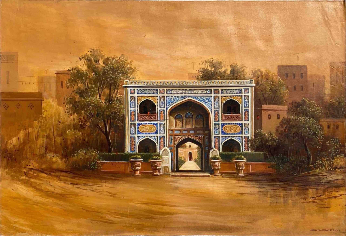 Untitled, Cityscape Painting by GN Qazi, Oil on Canvas, 36 x 24 inches