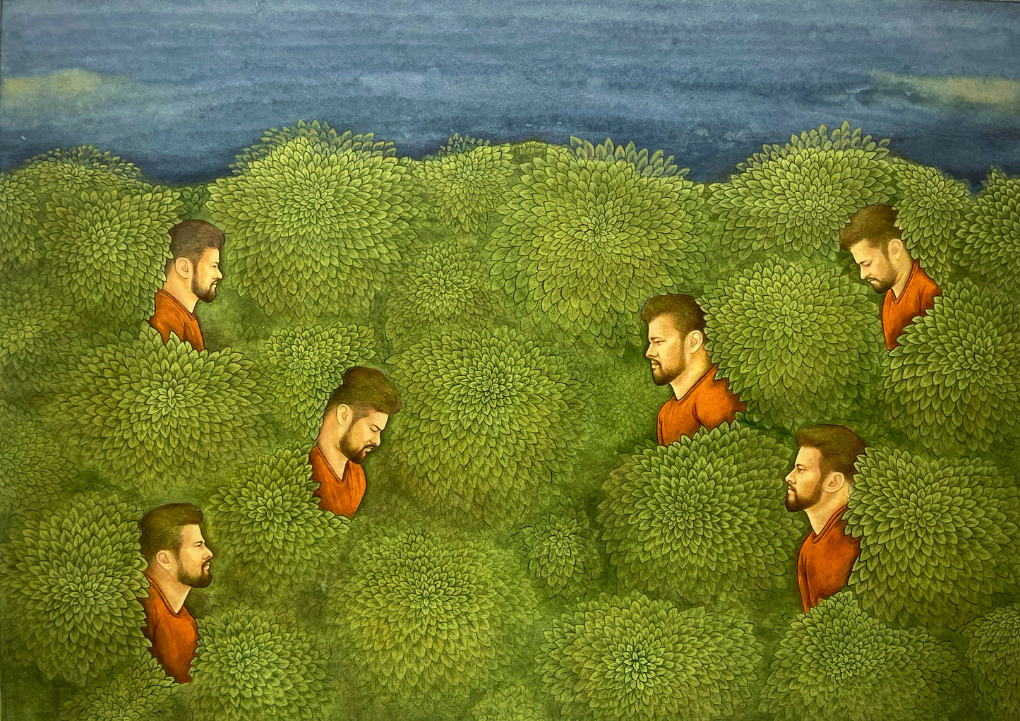 Self in Soft Disguise, Figurative Painting by Usama Ishaq, Gouache on Wasli, 15 x 10.5 inches