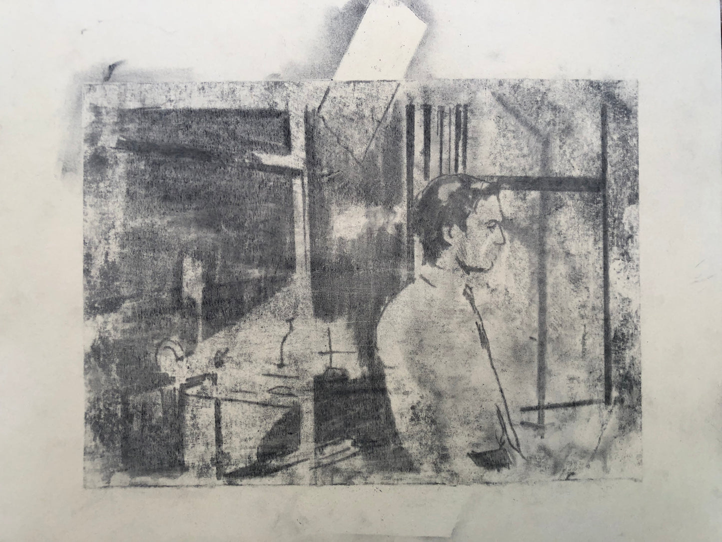 Sunlight on the Kitchen Plates, Figurative Painting by Hijab Rizwan, Charcoal on Canvas, 11 x 9 inches