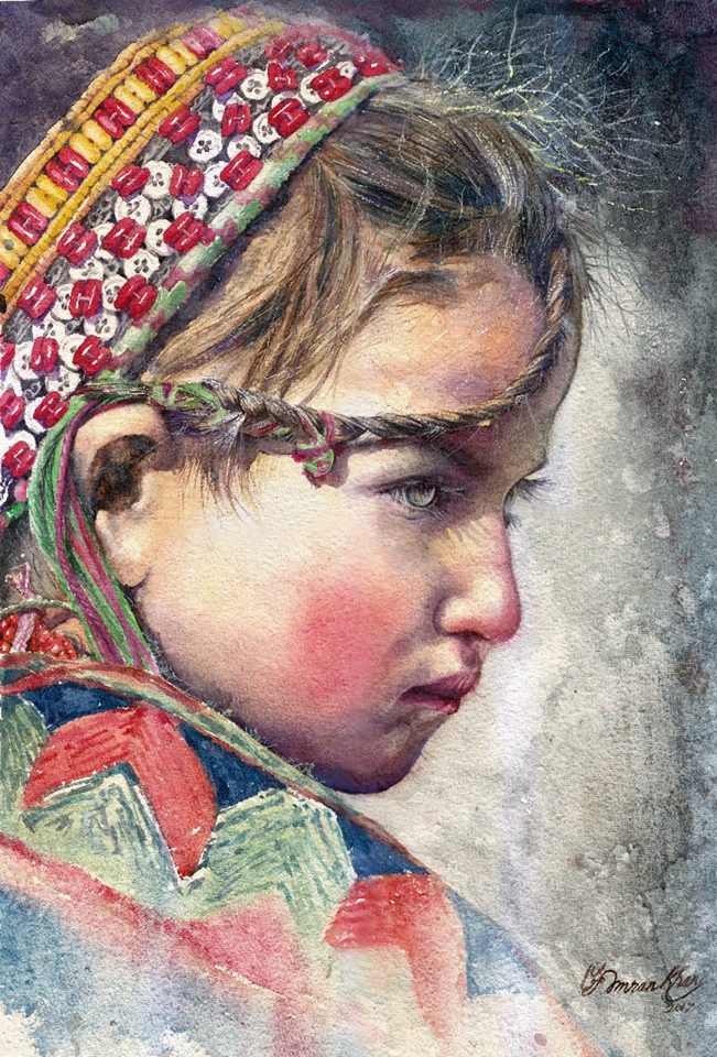 Innocent Fairy, Portrait Painting by Imran Khan, Watercolor on paper, 22 x 30 inches