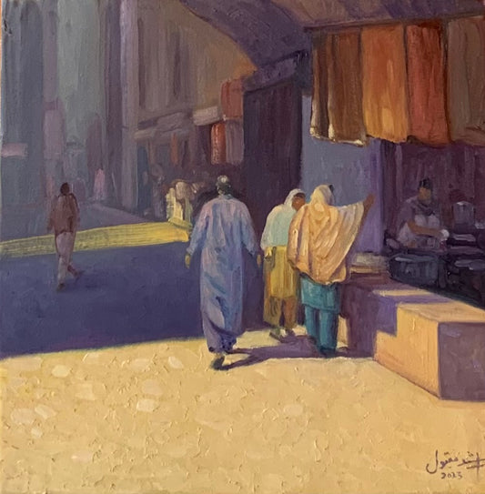 Inquisitive Wandering of Lahore, Cityscape Painting by Dr. Arshad Maqbool, Oil on Canvas, 12 x 12 inches.