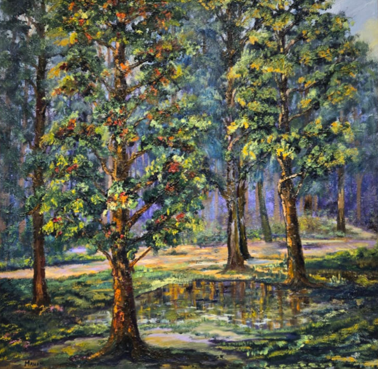 Untitled-l, Landscape Painting by Maham Mahboob Alam, Oil on Canvas, 36 x 36 inches