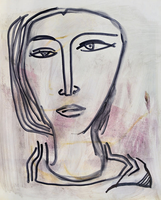 Untitled, Portrait Painting by Mansur Aye, Mixed Media on Paper, 9.5 x 11.5 inches