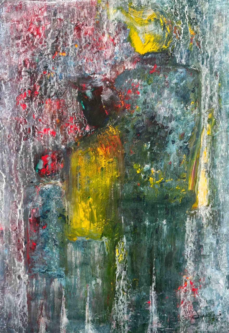 Waiting for the Rain to Stop, Abstract Painting by Arjumand Faisel, Oil on Paper, 16.5 x 22 inches