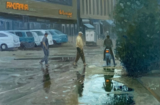 Panorama Center Lahore, Cityscape Painting by Dr. Arshad Maqbool, Oil on Canvas, 12 x 18 inches.