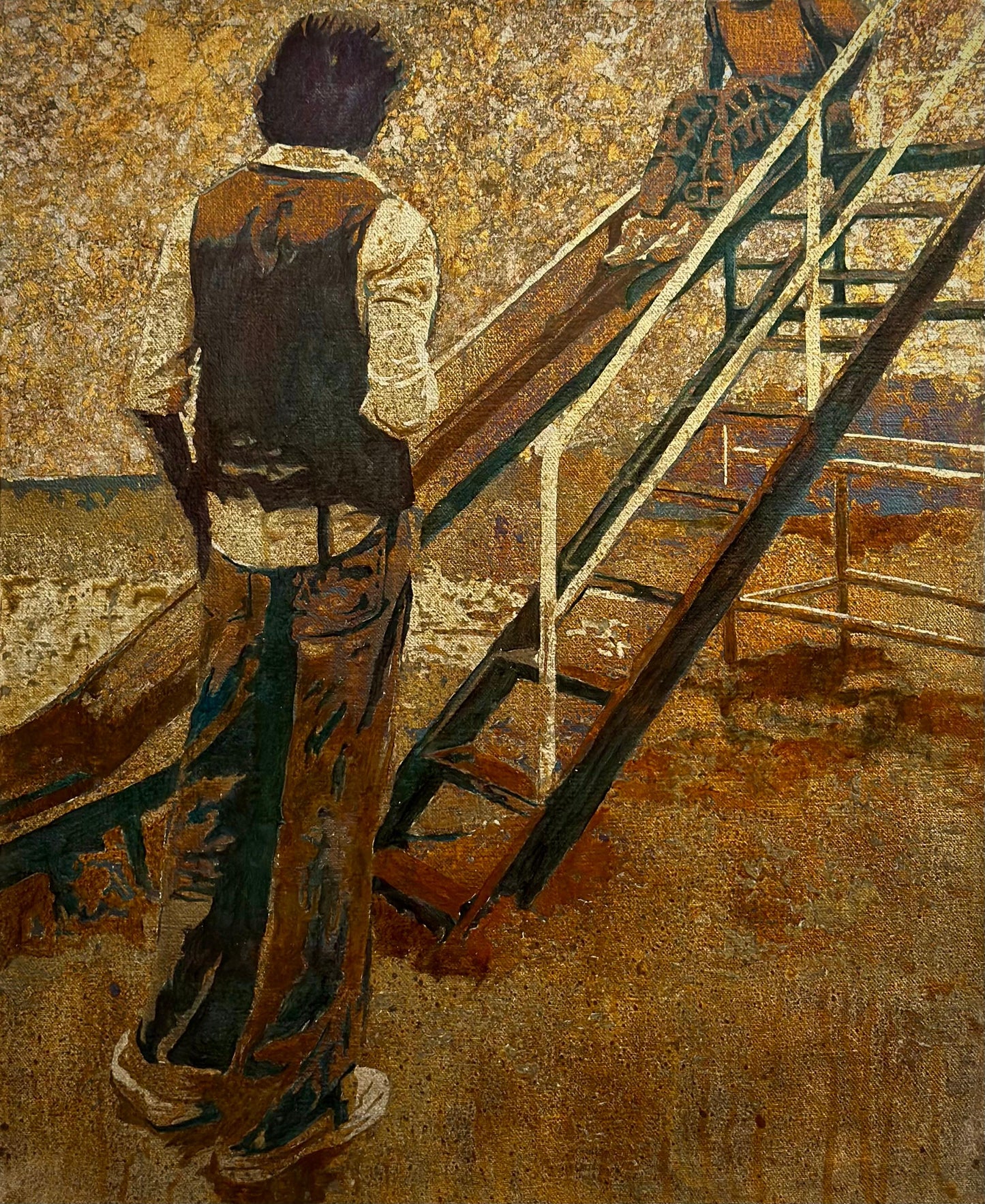 Playground of Empires, Figurative Painting by Swarim Abid, Oil Paints & Oxidized Silver leaf on Canvas, 17.7 x 21.7 inches