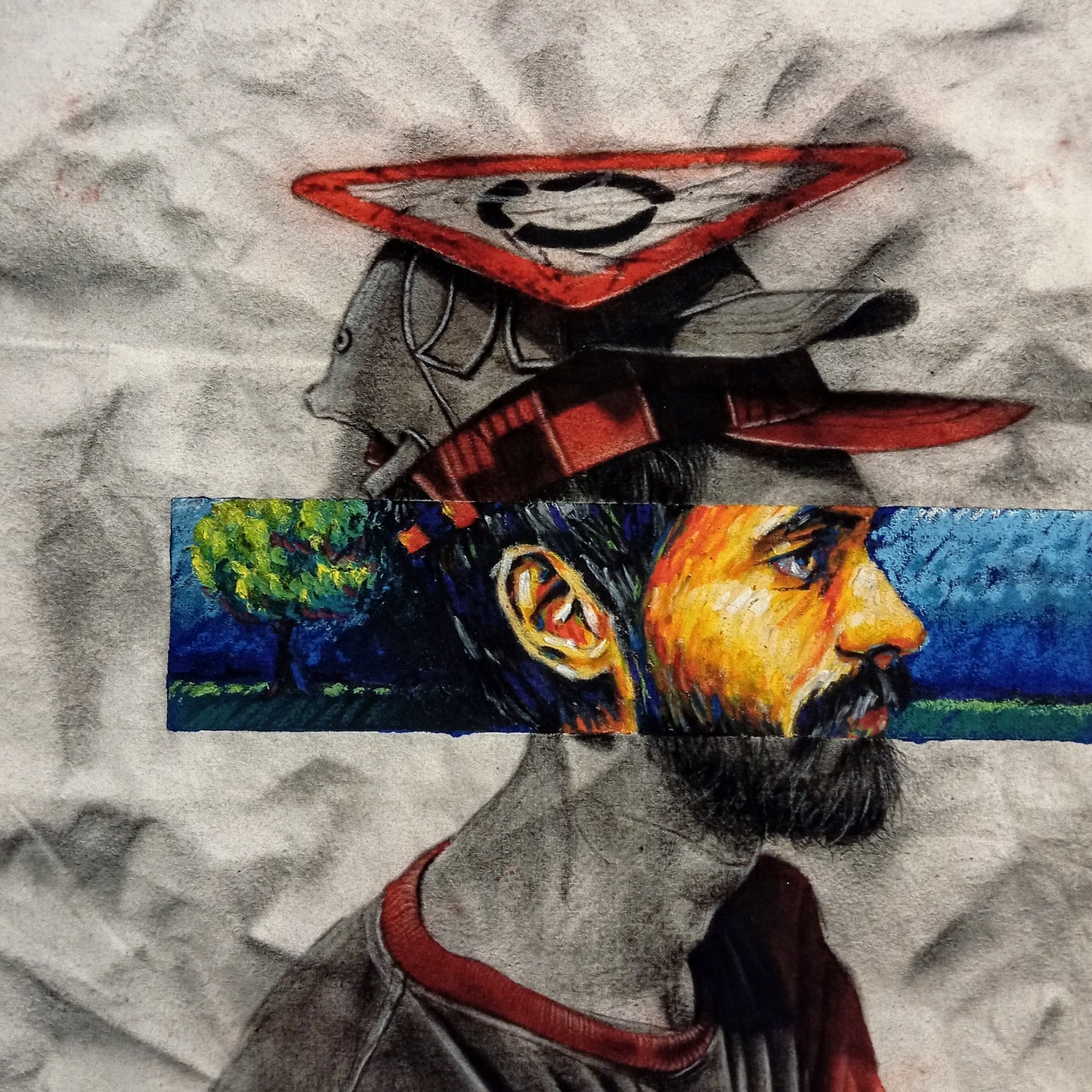 Round About, Figurative Painting by Abdul Mannan, Mixed Media on Canvas, 16 x 16 inches