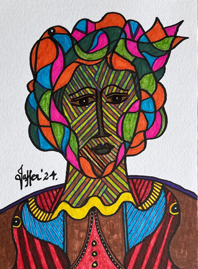 Untitled, Portrait Painting by Wahab Jaffer, Mixed Media on paper, 8.4 x 12 inches