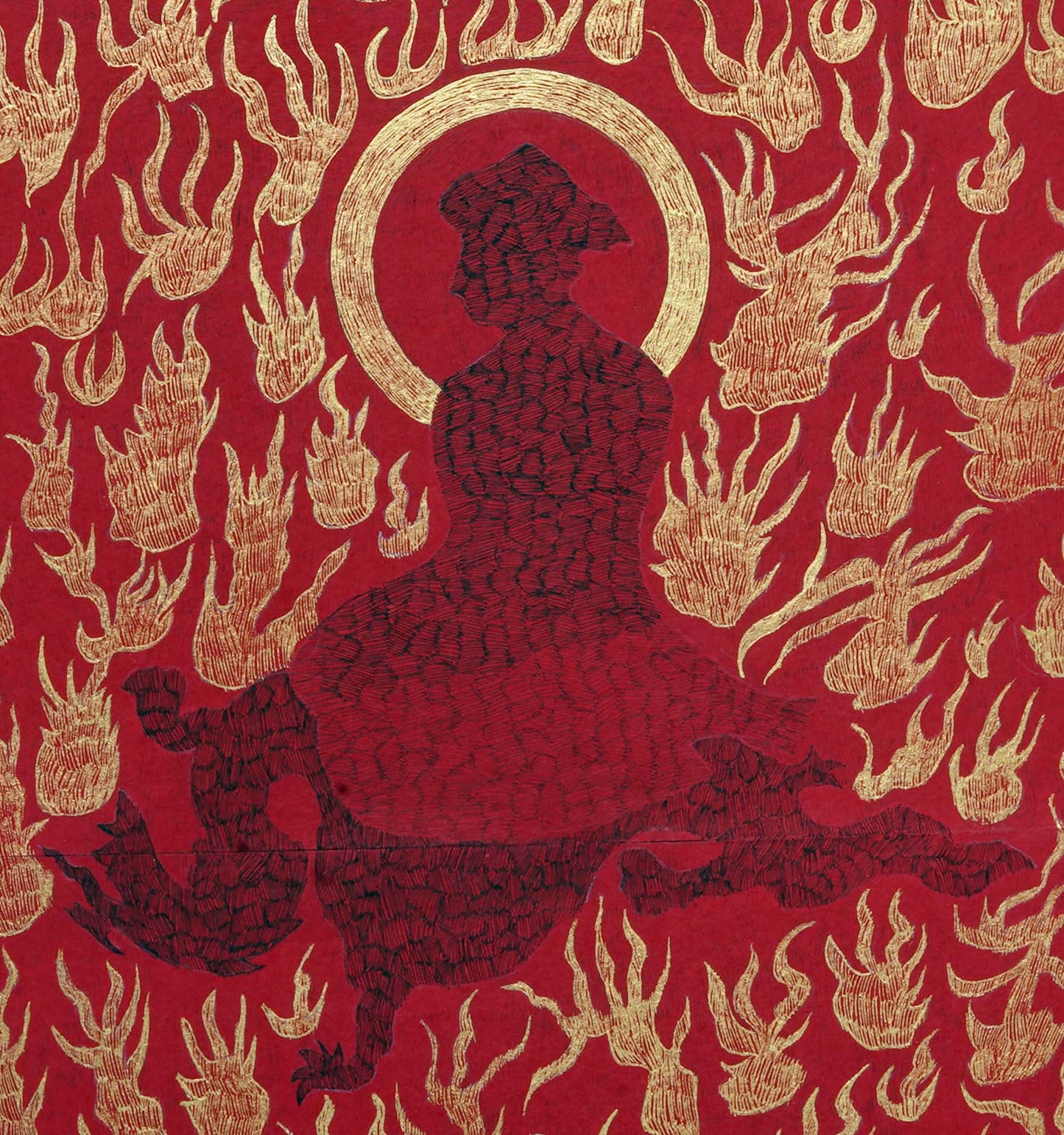 The Furnace of Faith, Figurative Artwork by Ali Gillani, Gold, Archival Inks, & Gouache on Wasli, 26 x 20 Inches