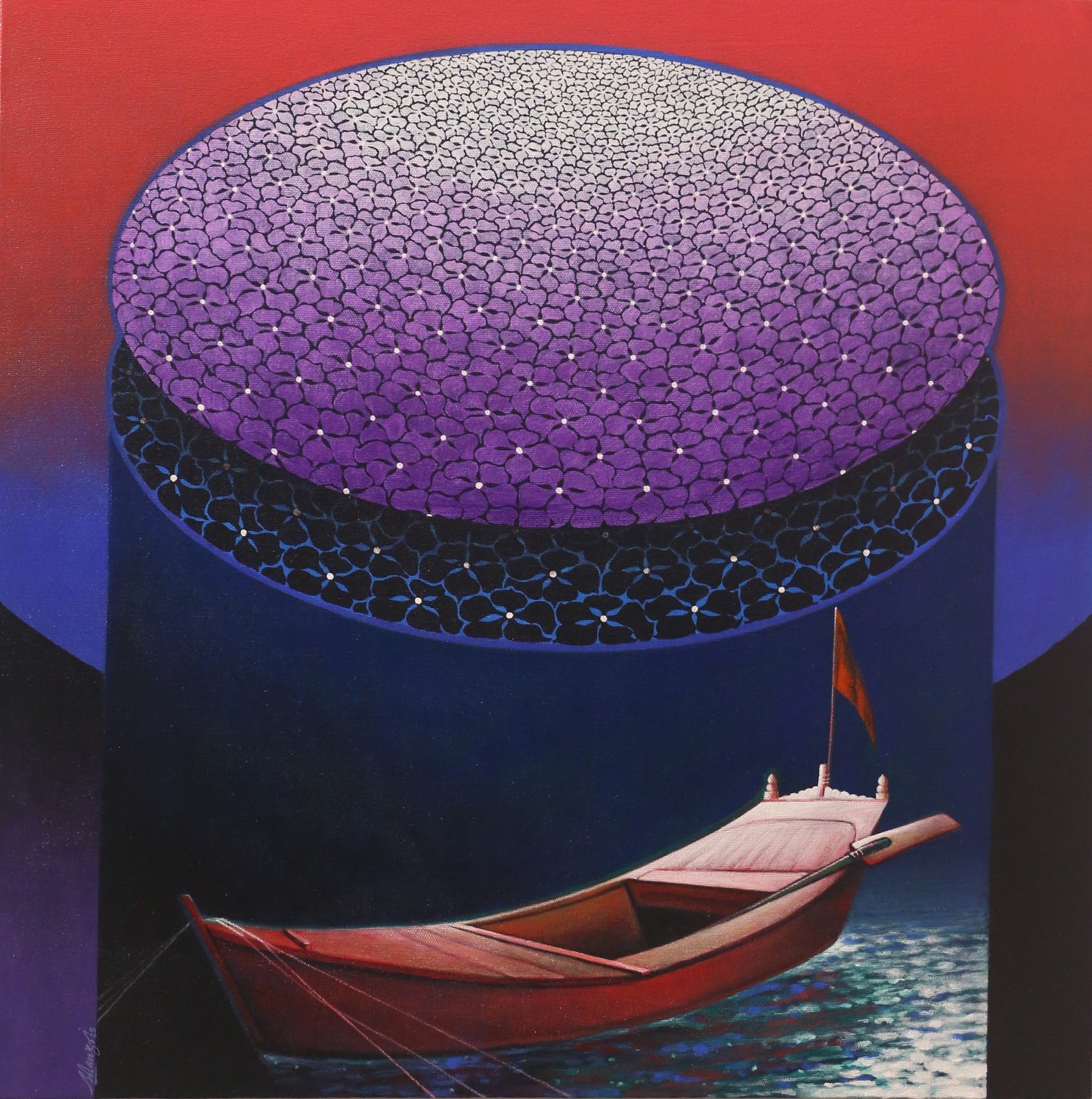 "The River’s Lap", Painting by Aqeel Solangi, Acrylic on Canvas, 27.2 × 27.5 inches
