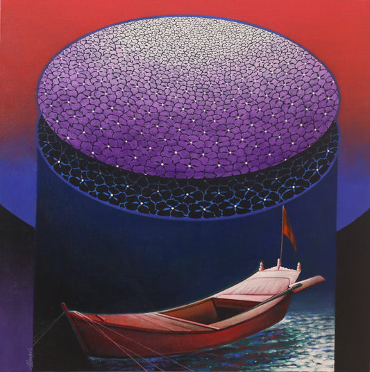The River’s Lap, Painting by  Aqeel Solangi, Acrylic on Canvas, 27.2 × 27.5  inches