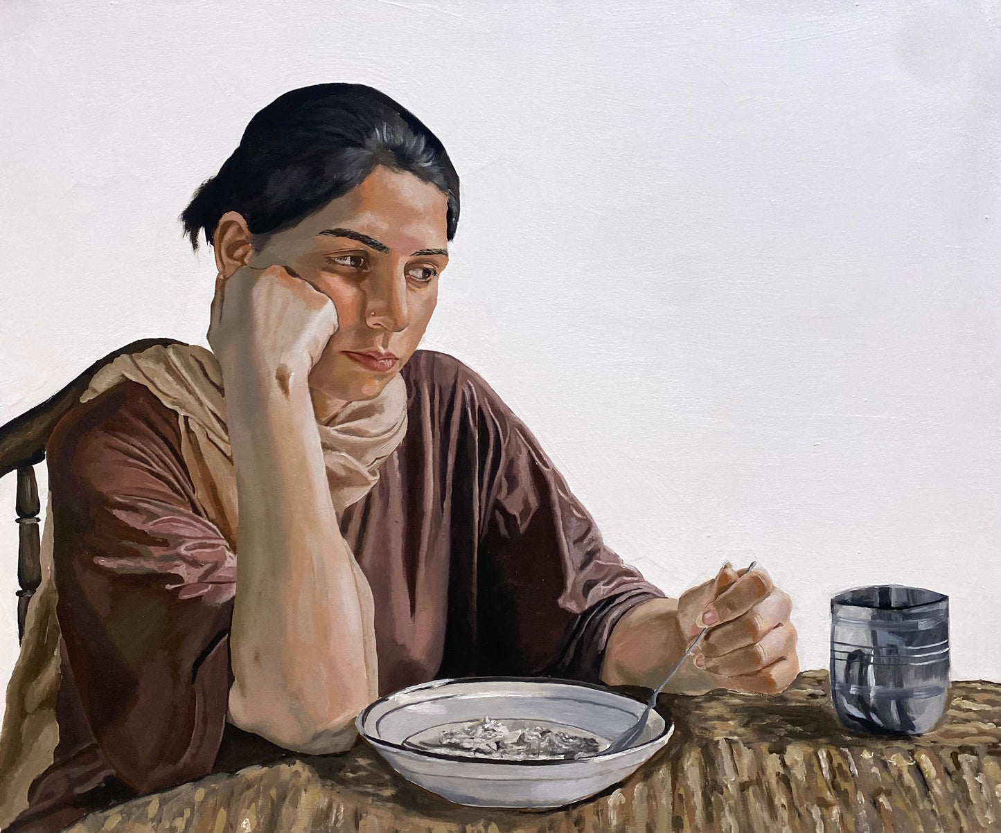 The Pause, Figurative Painting by Hadia Rizwan, Oil on Canvas, 30 x 36 inches