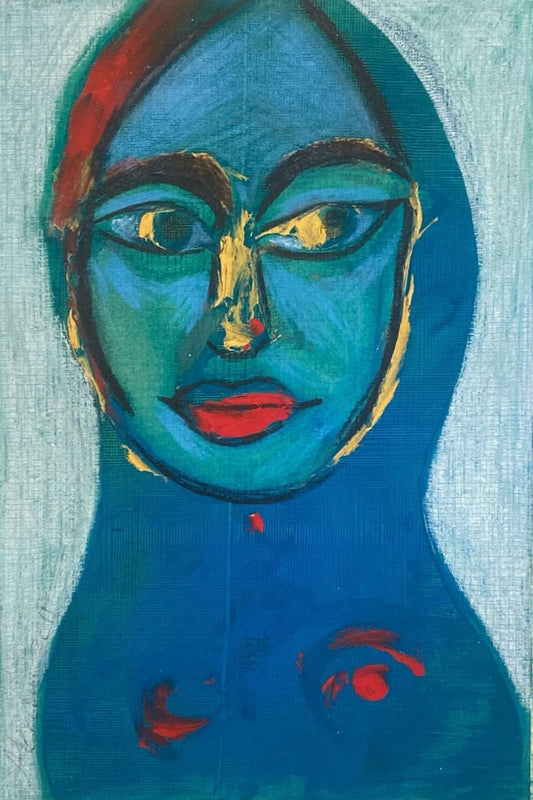 Untitled, Portrait Painting by Akram Dost, Acrylic on Paper, 7.5 x 9.5 inches