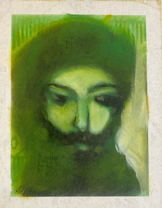 Untitled, Portrait Painting by Akram Dost, Acrylic on Paper, 7.5 x 9.5 inches