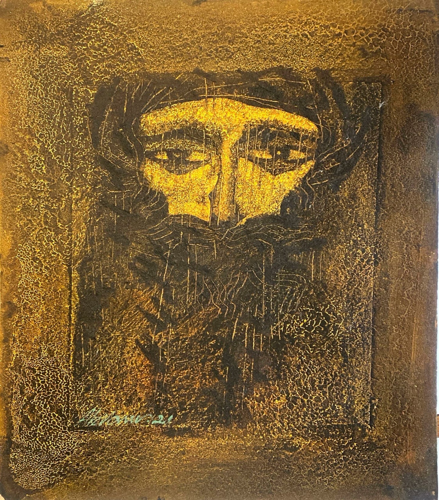 Untitled, Portrait Painting by Akram Dost, Acrylic on Wood, 14 x 16 inches.