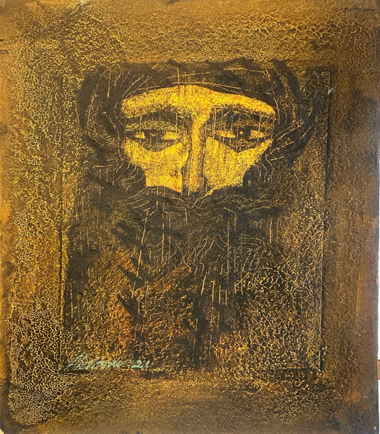 Untitled, Portrait Painting by Akram Dost, Acrylic on Wood, 14 x 16 inches.