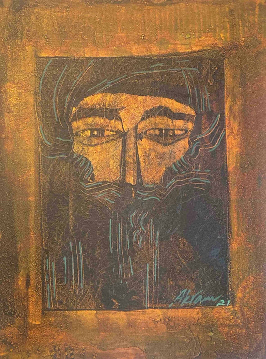 Untitled, Portrait Painting by Akram Dost, Acrylic on Wood, 11 x 16 inches.