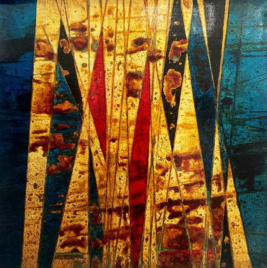Untitled, Abstract Painting by Abid Hasan, Mixed Media on Canvas, 12 x 12 inches.