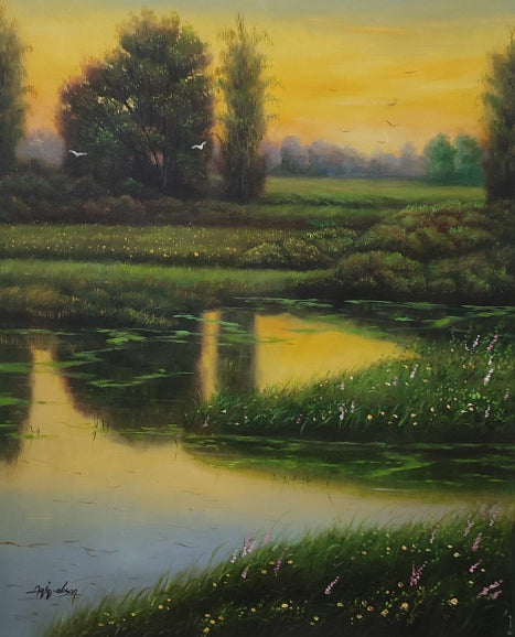 Untitled, Landscape Painting by Aqiq Ehsan, Oil on Canvas, 24 x 36 inches.