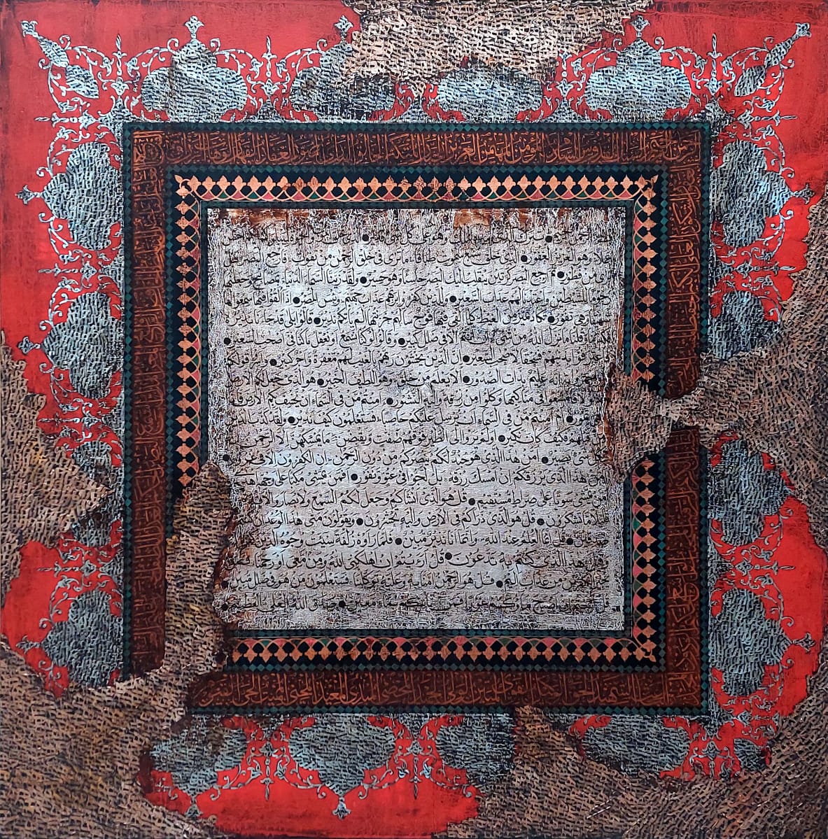 Untitled, Calligraphy Painting by Syed Rizwan, Oil on Canvas, 48 x 48 inches.