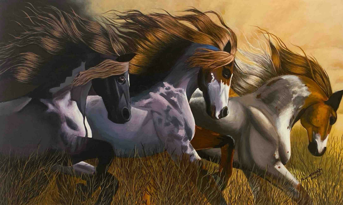 Untitled, Animal Painting by Mirza Shamshad Baig, Oil on Canvas, 56 x 32 inches.