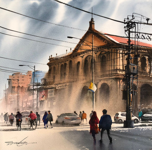 Untitled, Cityscape Painting by Sarfraz Musawir, Watercolor on Paper, 15 x 15 inches.