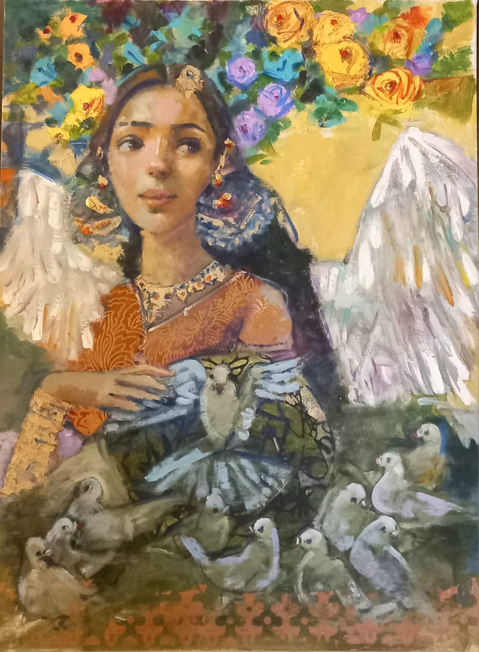Untitled, Figurative Painting by Tayyaba Aziz, Oil on Canvas, 18 x 24 inches