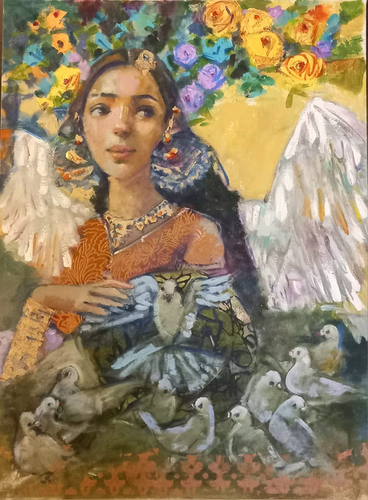Untitled, Figurative Painting by Tayyaba Aziz, Oil on Canvas, 18 x 24 inches