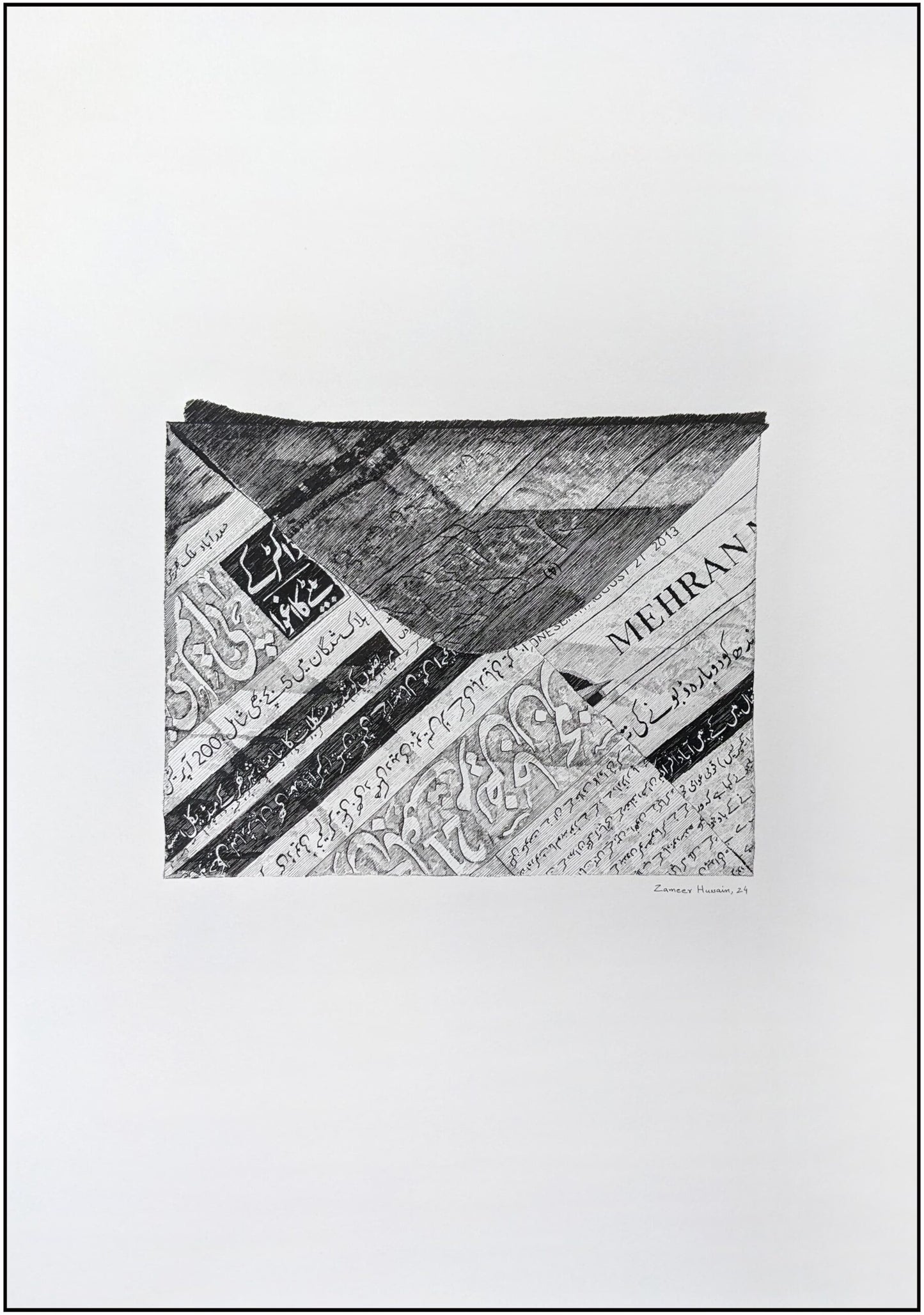 Untitled, Still Life Drawing by Zameer Hussain, Pen on Paper, 14 x 20 inches.