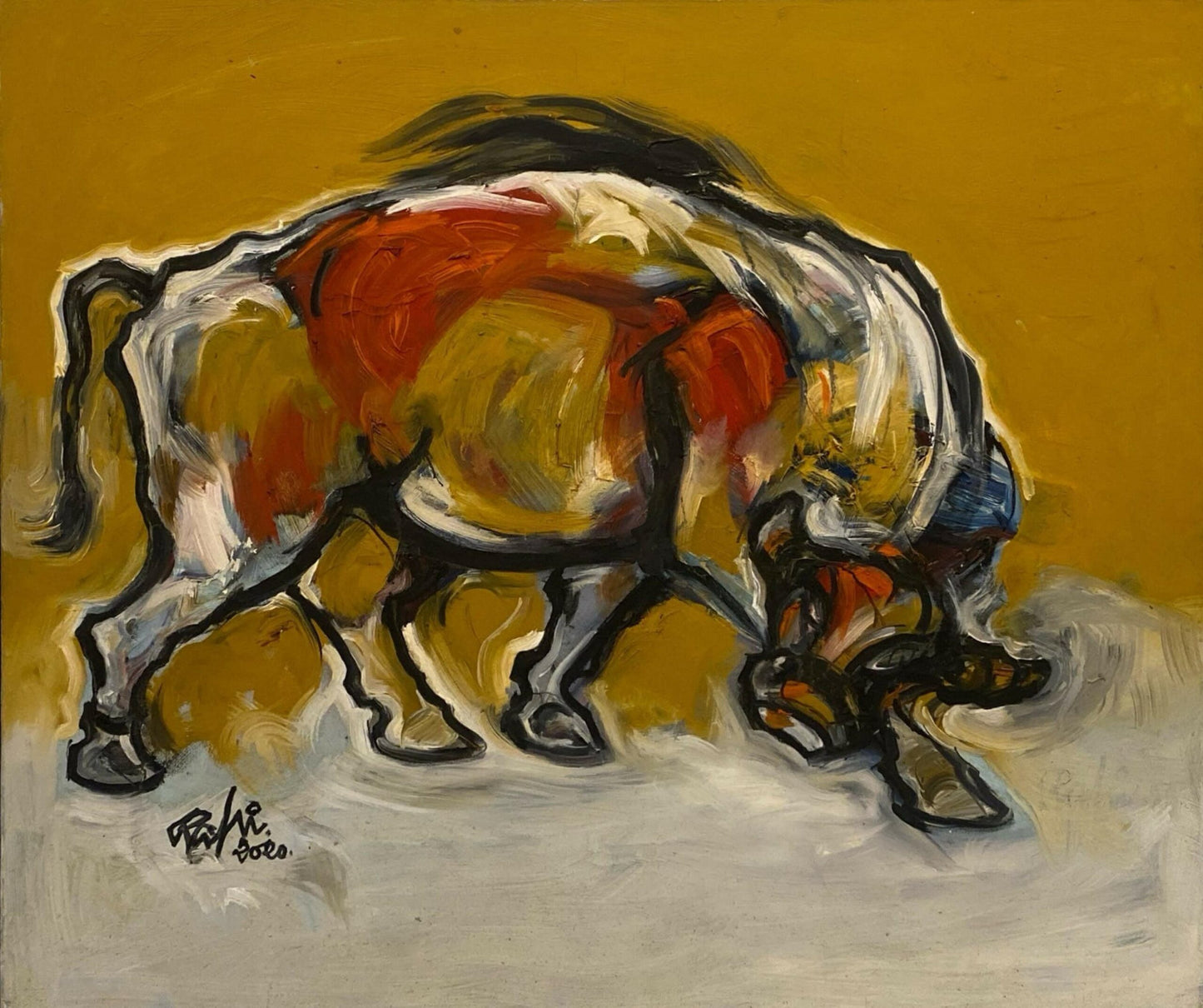 (PRICE ON REQUEST) Untitled, Animal Painting by Mansoor Rahi - 2020, Oil on Canvas, 27 x 22 inches