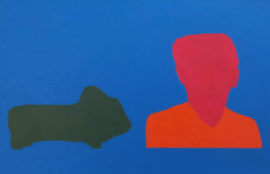 A man and an ancient bull still life, Figurative Painting by Faheem Abbas, Acrylic on Canvas, 17 x 24 inches.