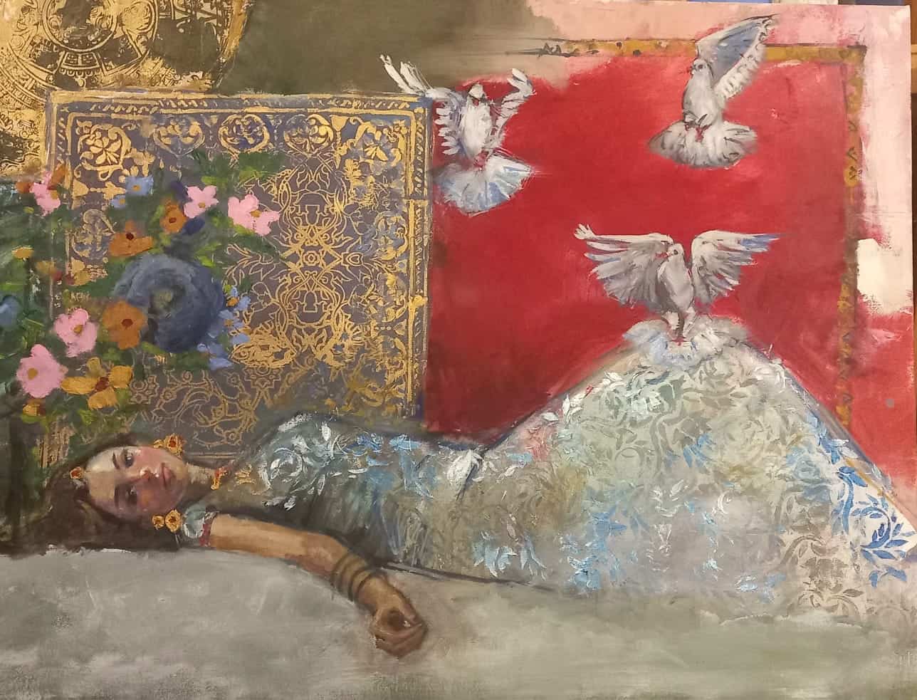 Untitled, Figurative Painting by Tayyaba Aziz, Acrylic on Canvas, 34 x 26 inches