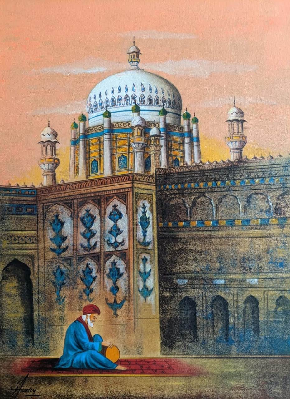 "Shrine of Khawaja Ghulam Farid", Cityscape Painting by S.A Noory, Acrylic on Canvas, 18 x 24 inches