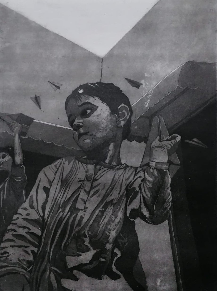 Untitled, Figurative Print by Mahnoor Shahzadi, Line Etching and Aquatint on Paper, 12.5 x 16.5 inches