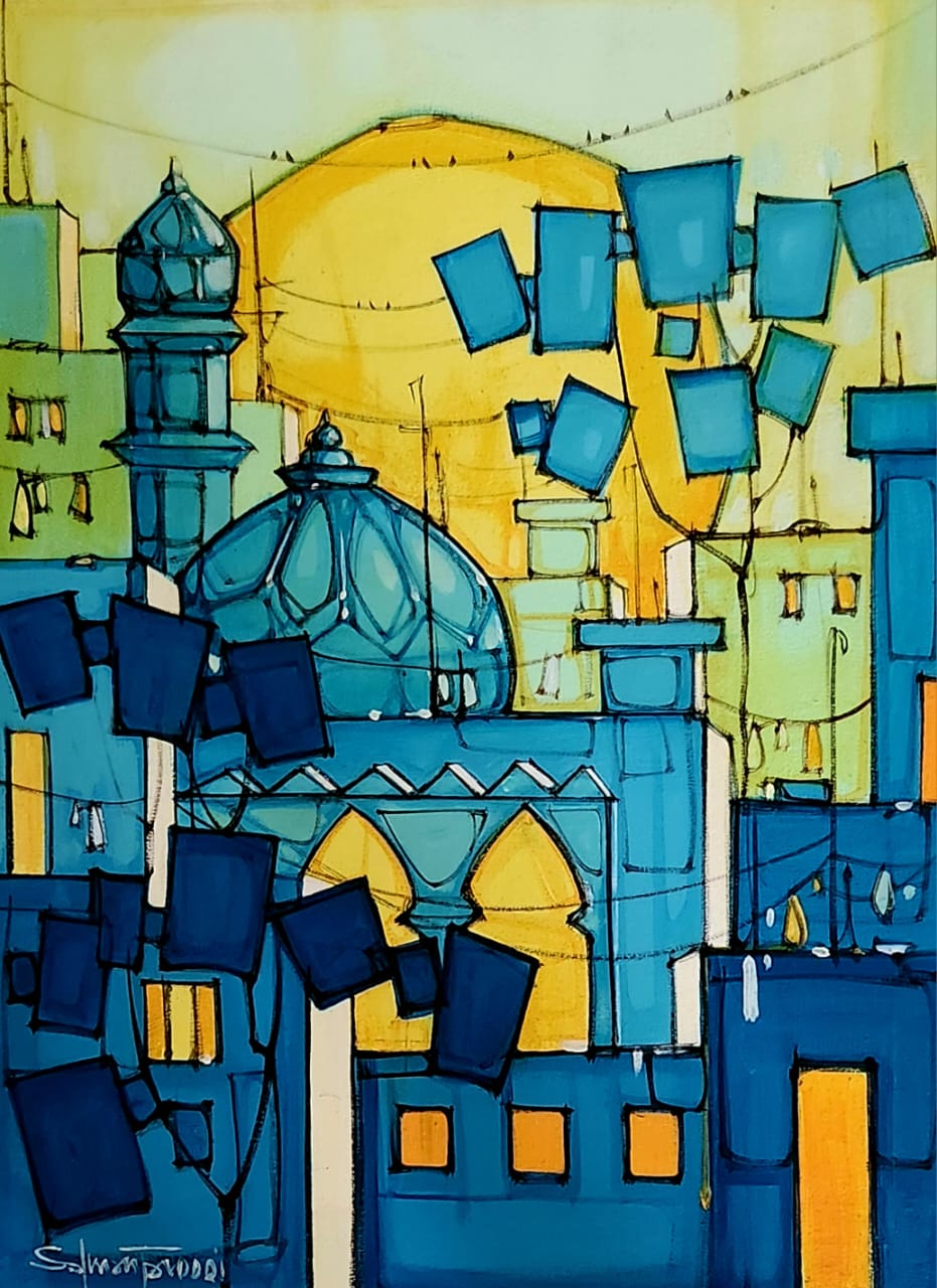Untitled, Cityscape Painting by Salman Farooqi, Acrylic on Canvas, 18 x 24 inches.