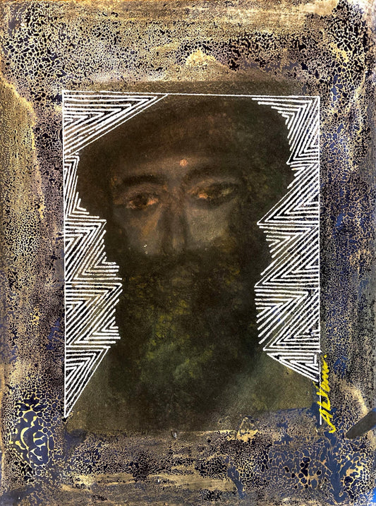 Untitled, Portrait Painting by Akram Dost, Acrylic on Wood, 14 x 16 inches