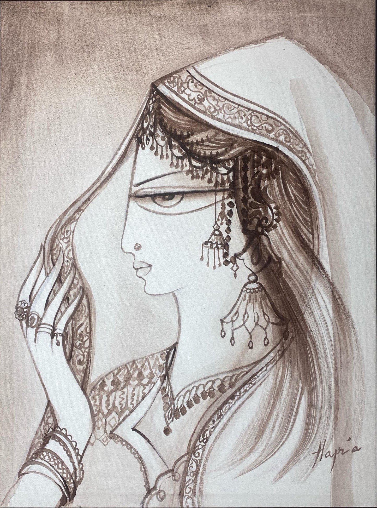 Untitled, Portrait Painting by Hajra Mansoor, Acrylic on Canvas, 17 x 21 inches