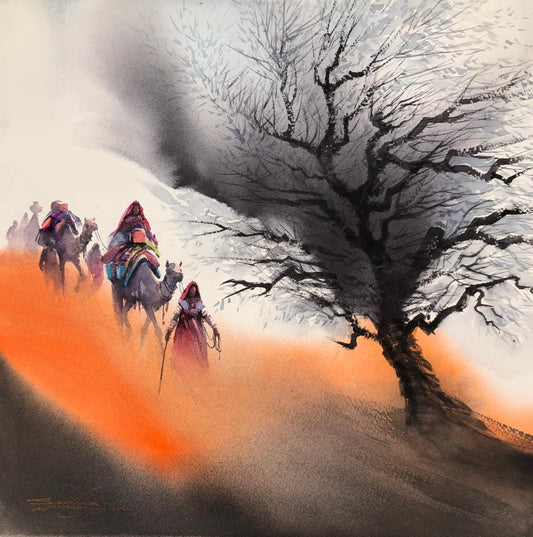 Untitled, Landscape Painting by Sarfraz Musawir, Watercolor on Paper, 15 x 15 inches