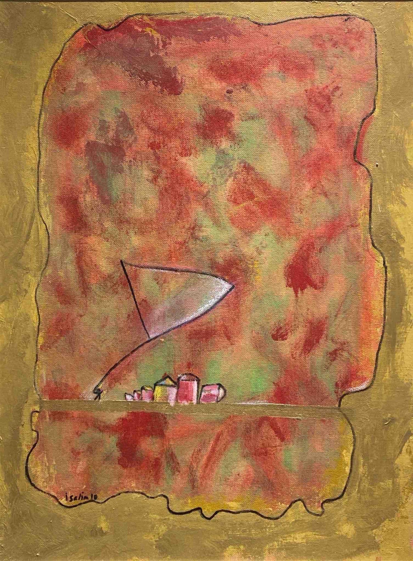 Untitled, Abstract Painting by Irshad Salim, Crayon on Board, 16 x 19.5 inches