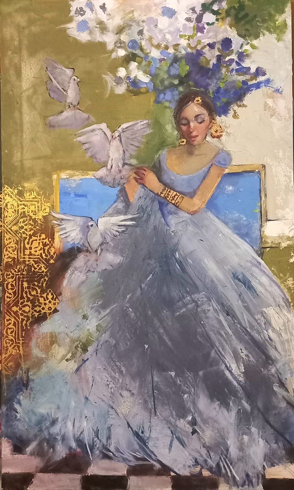 Untitled, Figurative Painting by Tayyaba Aziz, Oil & Acrylic on Canvas, 24 x 40 inches