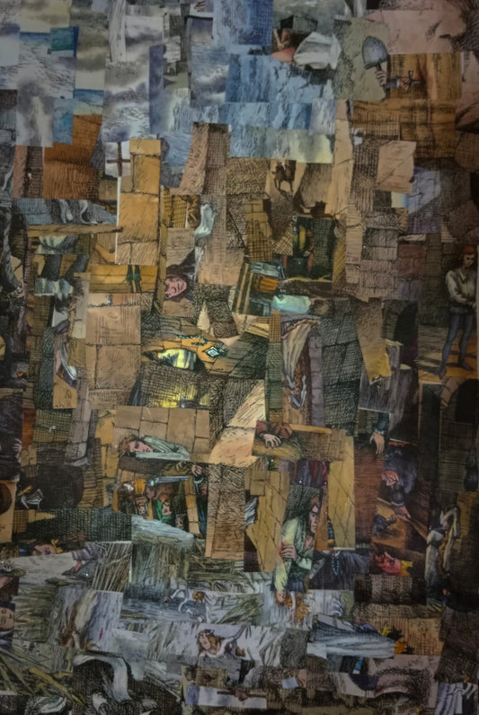 Gharunday, Cityscape Painting by Anila Zulfiqar, Montage on paper, 9 x 14 inches