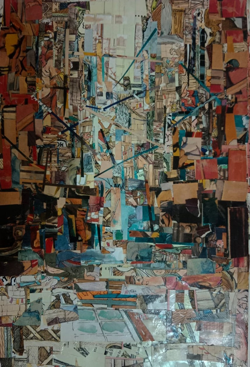 "Gali", Cityscape Painting by Anila Zulfiqar, Montage on paper, 9 x 14 inches