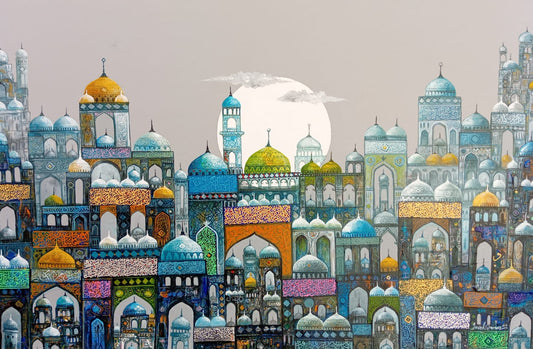Untitled, Cityscape Painting by Javed Qamar, Oil on Canvas, 36 x 24 inches