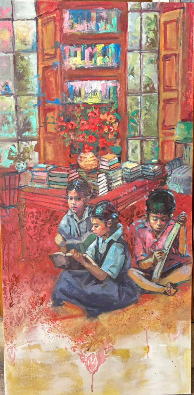 Untitled, Figurative Painting by Tayyaba Aziz, Oil on Canvas, 22 x 44 inches