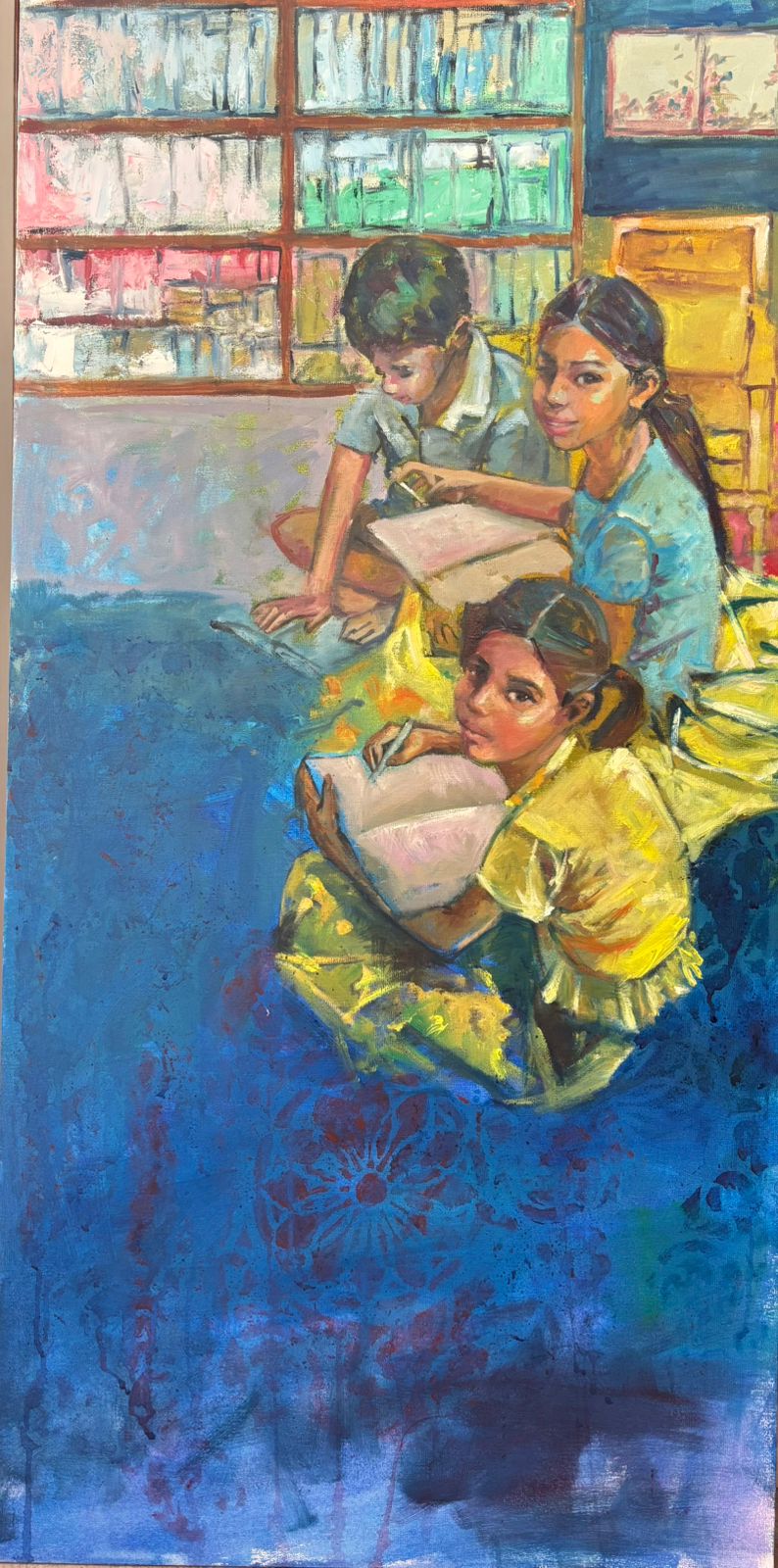 Untitled, Figurative Painting by Tayyaba Aziz, Oil on Canvas, 22 x 44 inches