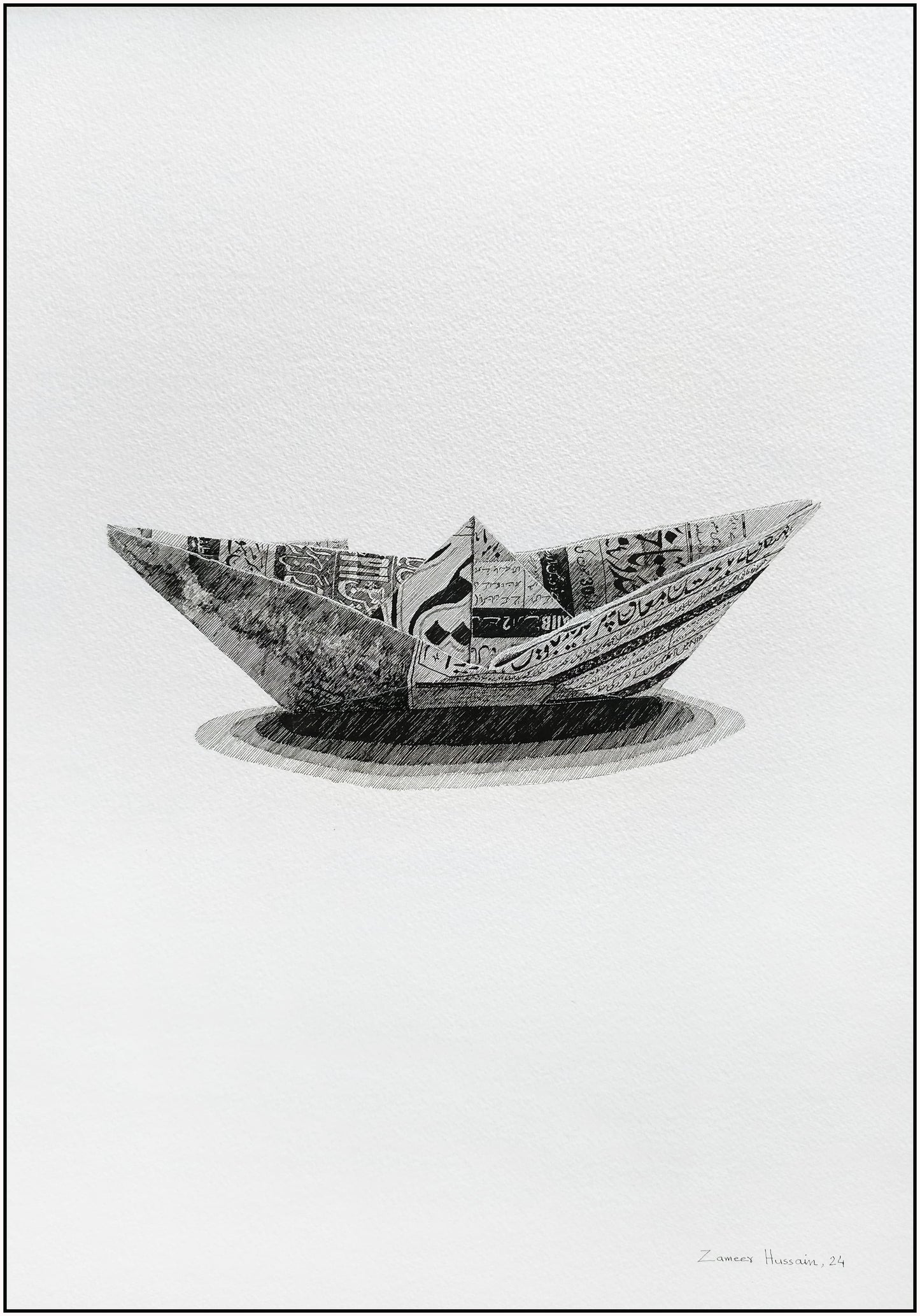 Untitled, Still Life Drawing by Zameer Hussain, Pen on Paper, 14 x 20 inches