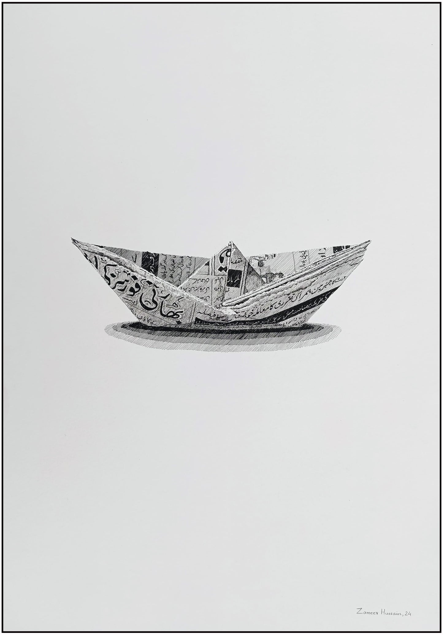 Untitled, Still Life Drawing by Zameer Hussain, Pen on Paper, 14 x 20 inches