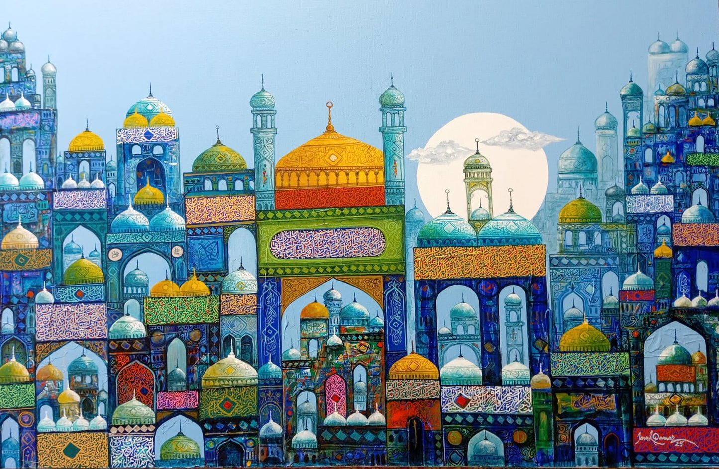 Untitled, Cityscape Painting by Javed Qamar, Oil on Canvas, 36 x 24 inches