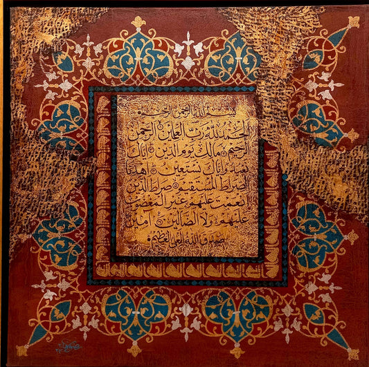 Untitled, Calligraphy Painting by Syed Rizwan, Mixed Media on Canvas, 24 x 24 inches